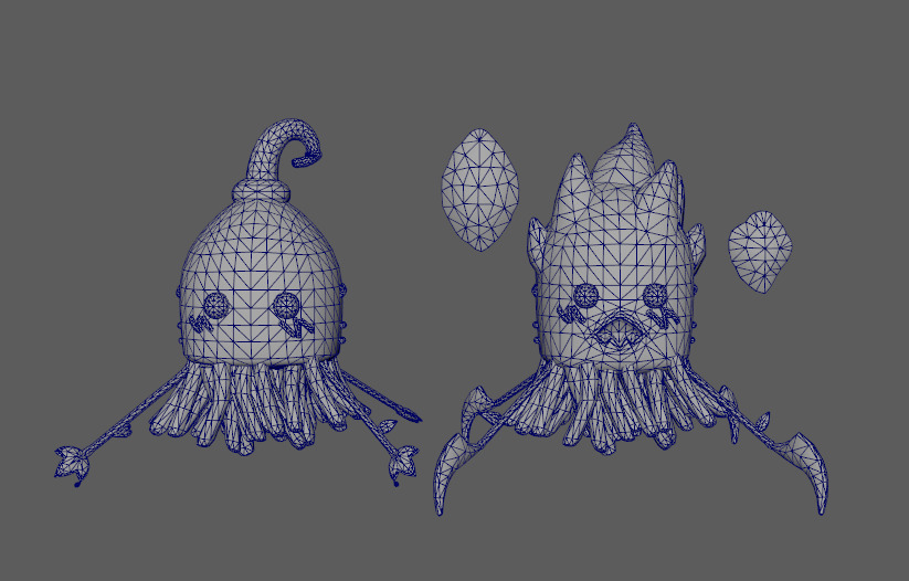 Stylish cartoon monster squid tentacles  skeletal skin Low-poly 3D model_6