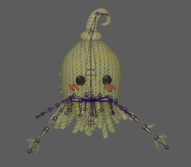 Stylish cartoon monster squid tentacles  skeletal skin Low-poly 3D model_3