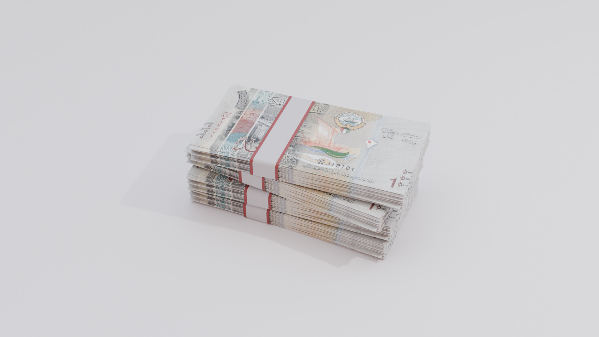 1 Kuwait Kuwaiti Dinar Currency Low-poly 3D model_1