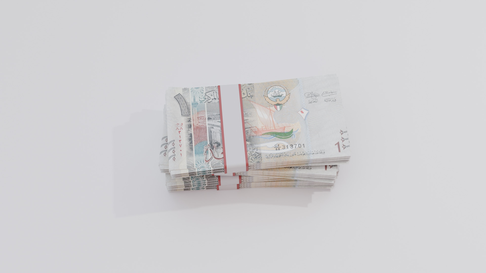 1 Kuwait Kuwaiti Dinar Currency Low-poly 3D model_3