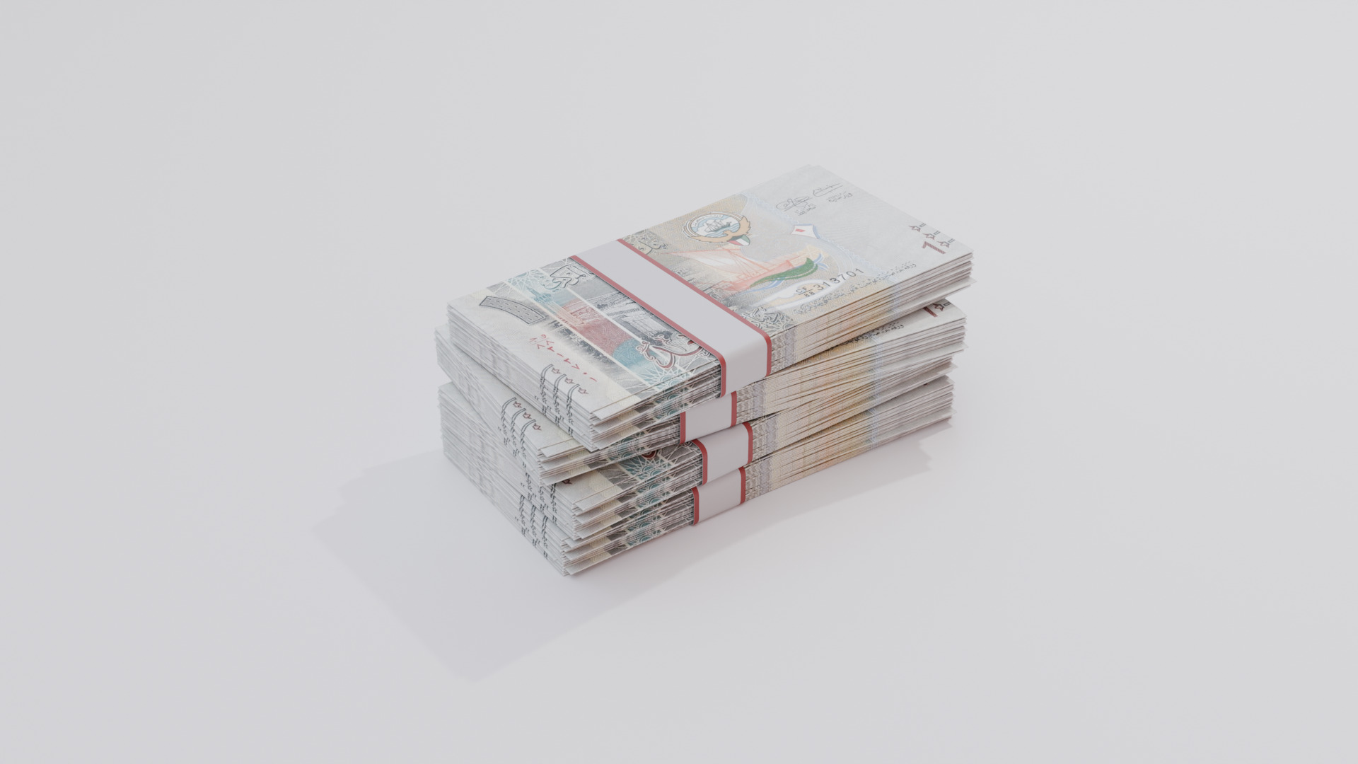 1 Kuwait Kuwaiti Dinar Currency Low-poly 3D model_2