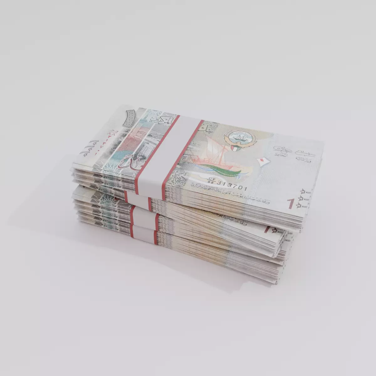 1 Kuwait Kuwaiti Dinar Currency Low-poly 3D model_0