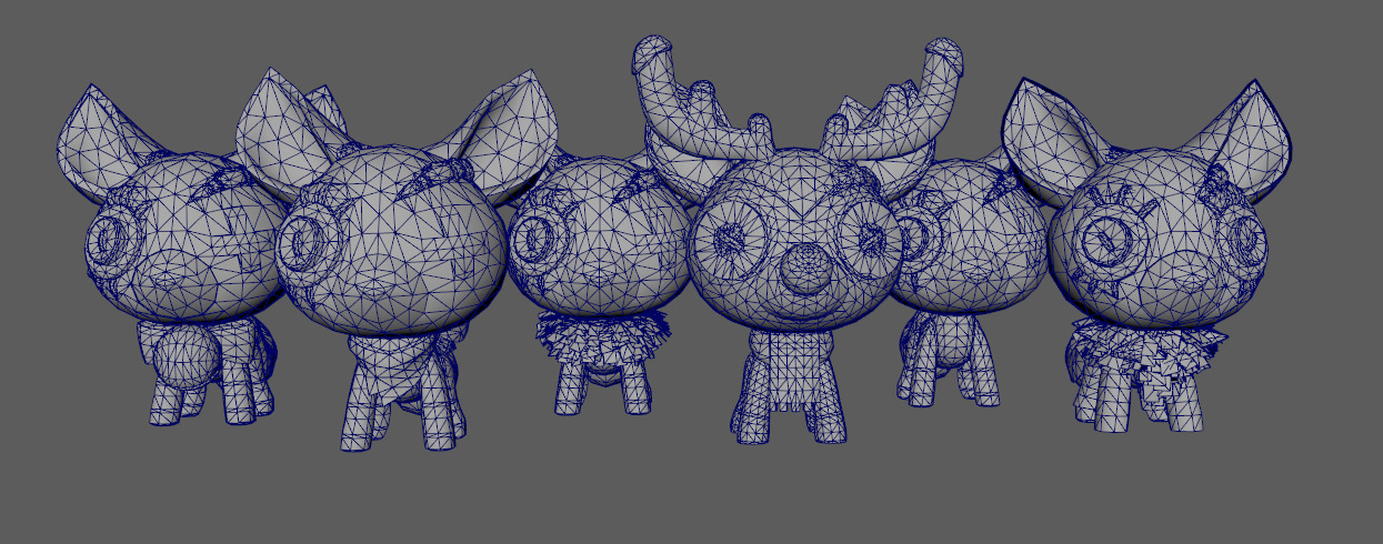 Six stylized cartoon wide eared foxes and deer  skeletal skin Low-poly 3D model_10