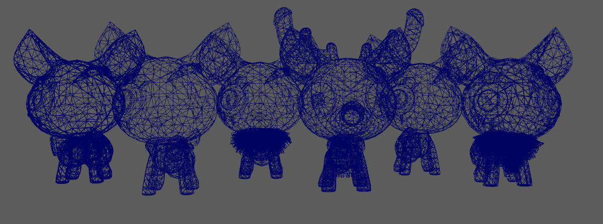 Six stylized cartoon wide eared foxes and deer  skeletal skin Low-poly 3D model_11