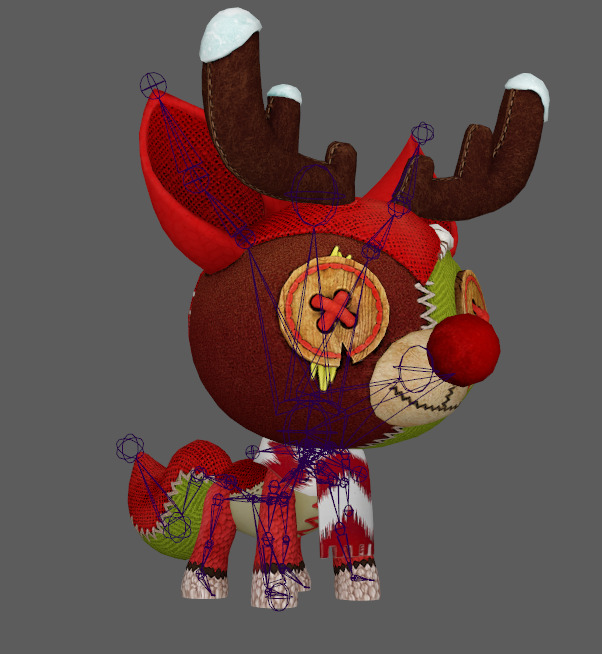 Six stylized cartoon wide eared foxes and deer  skeletal skin Low-poly 3D model_8