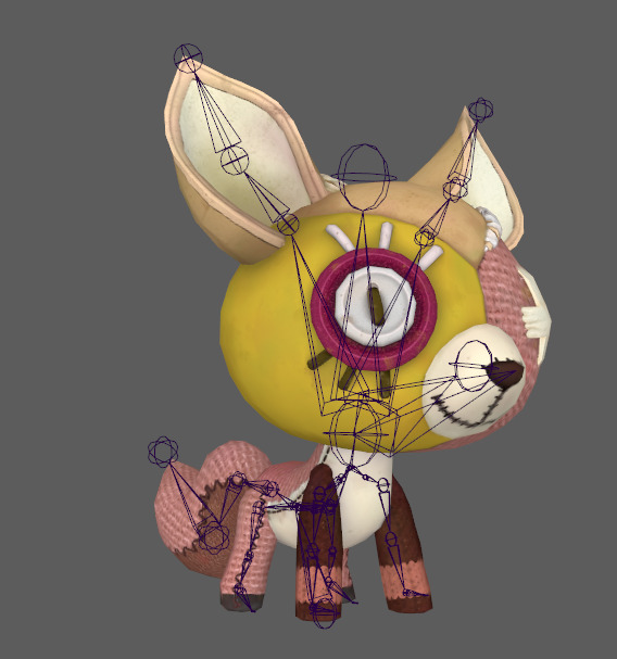 Six stylized cartoon wide eared foxes and deer  skeletal skin Low-poly 3D model_9