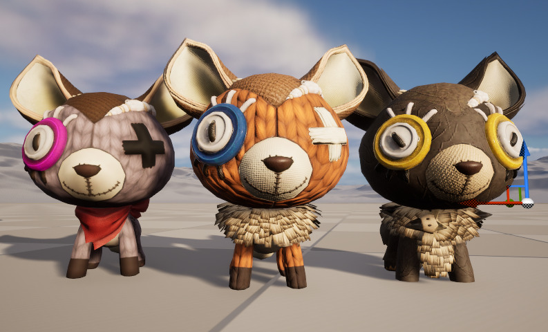 Six stylized cartoon wide eared foxes and deer  skeletal skin Low-poly 3D model_3