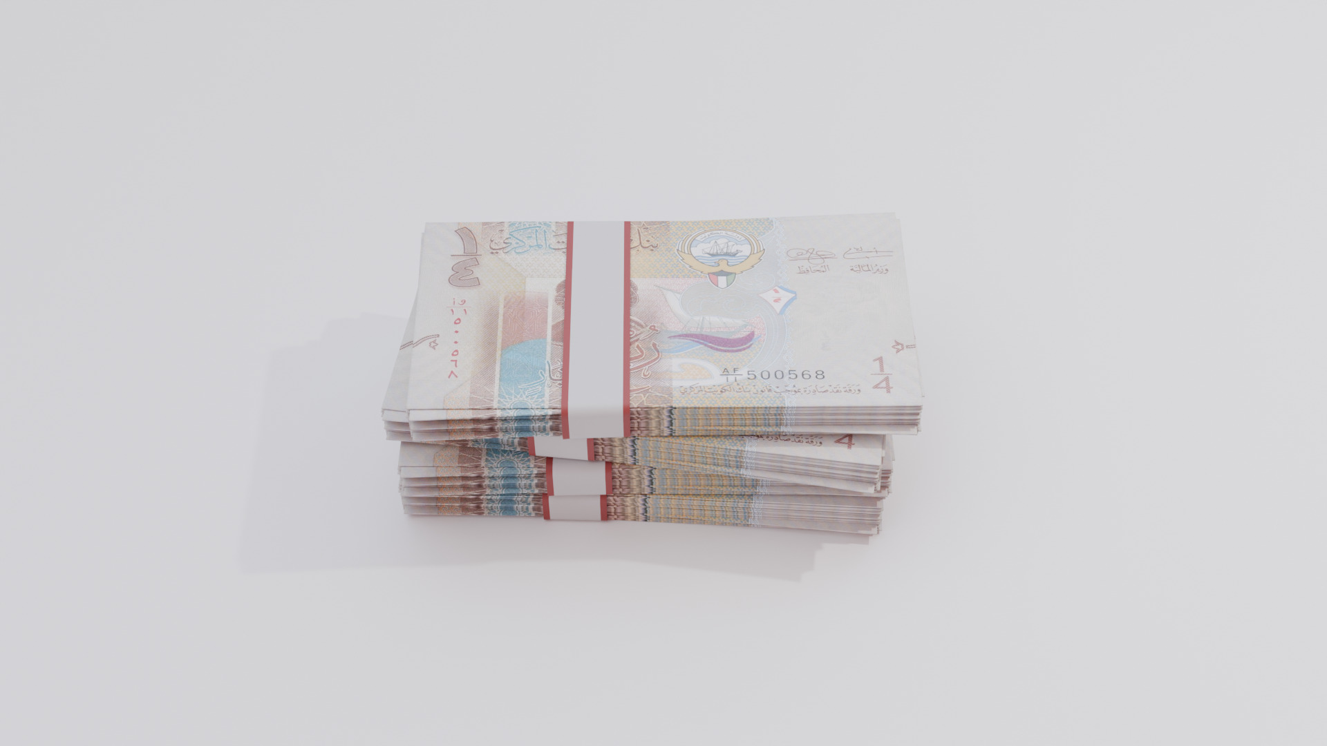 1-4 Kuwait Kuwaiti Dinar Currency Low-poly 3D model_4