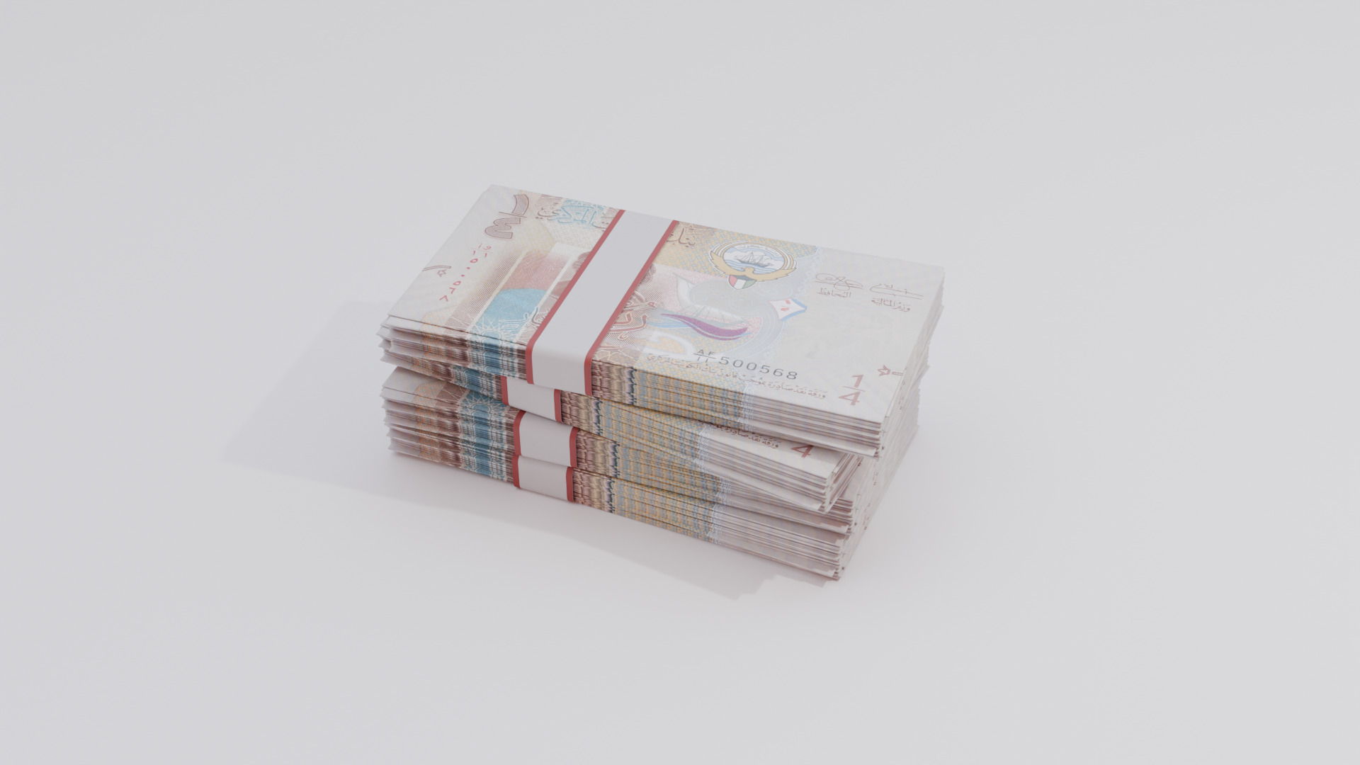 1-4 Kuwait Kuwaiti Dinar Currency Low-poly 3D model_1