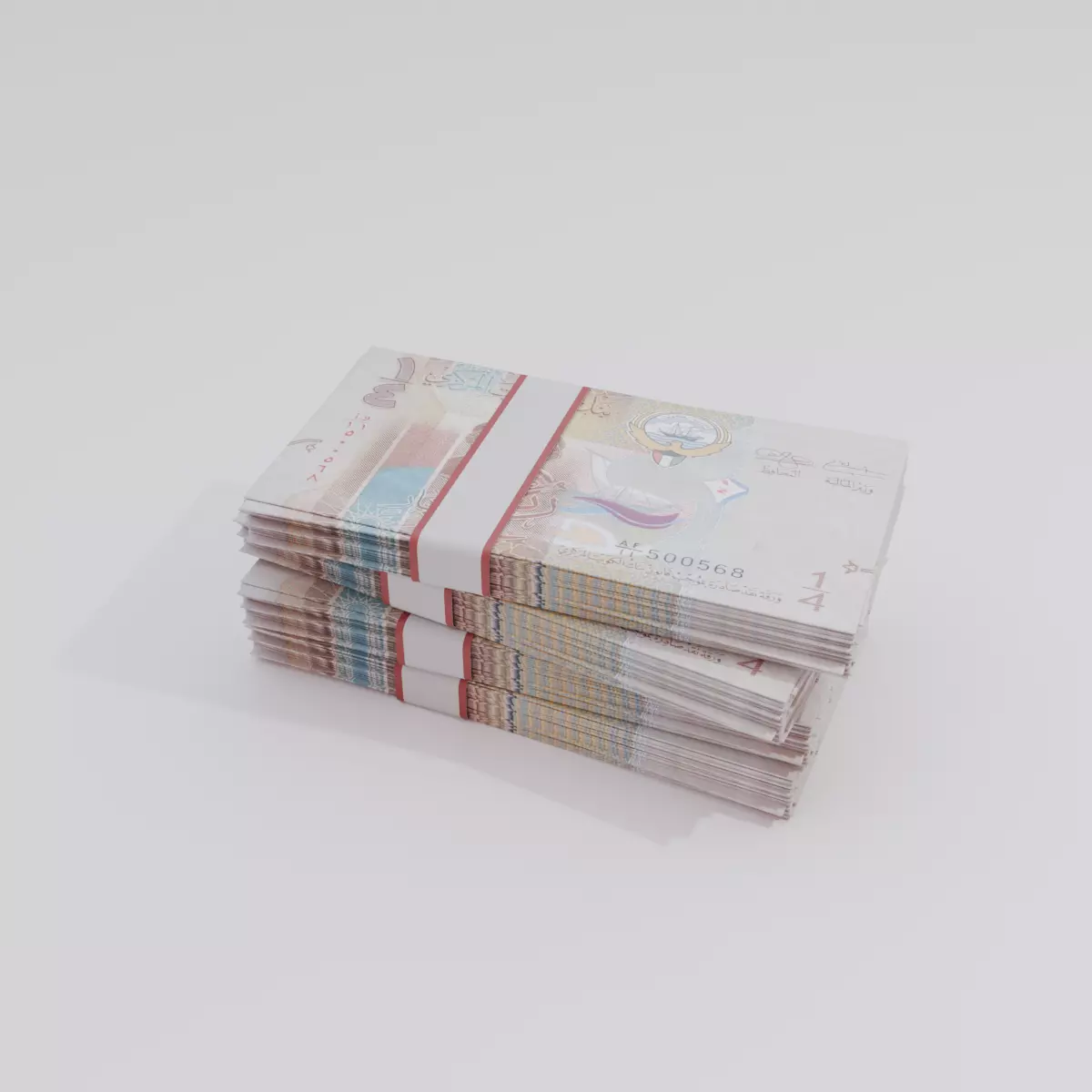 1-4 Kuwait Kuwaiti Dinar Currency Low-poly 3D model_0