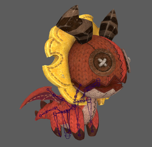 Four stylized small fire dragon dinosaurs with skeletal skin Low-poly 3D model_9