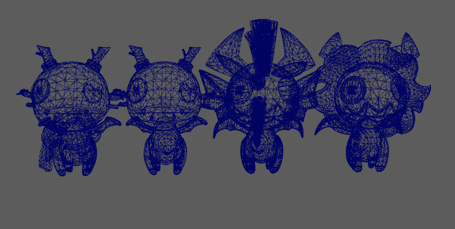 Four stylized small fire dragon dinosaurs with skeletal skin Low-poly 3D model_11