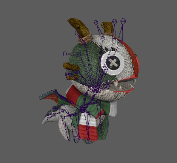 Four stylized small fire dragon dinosaurs with skeletal skin Low-poly 3D model_6