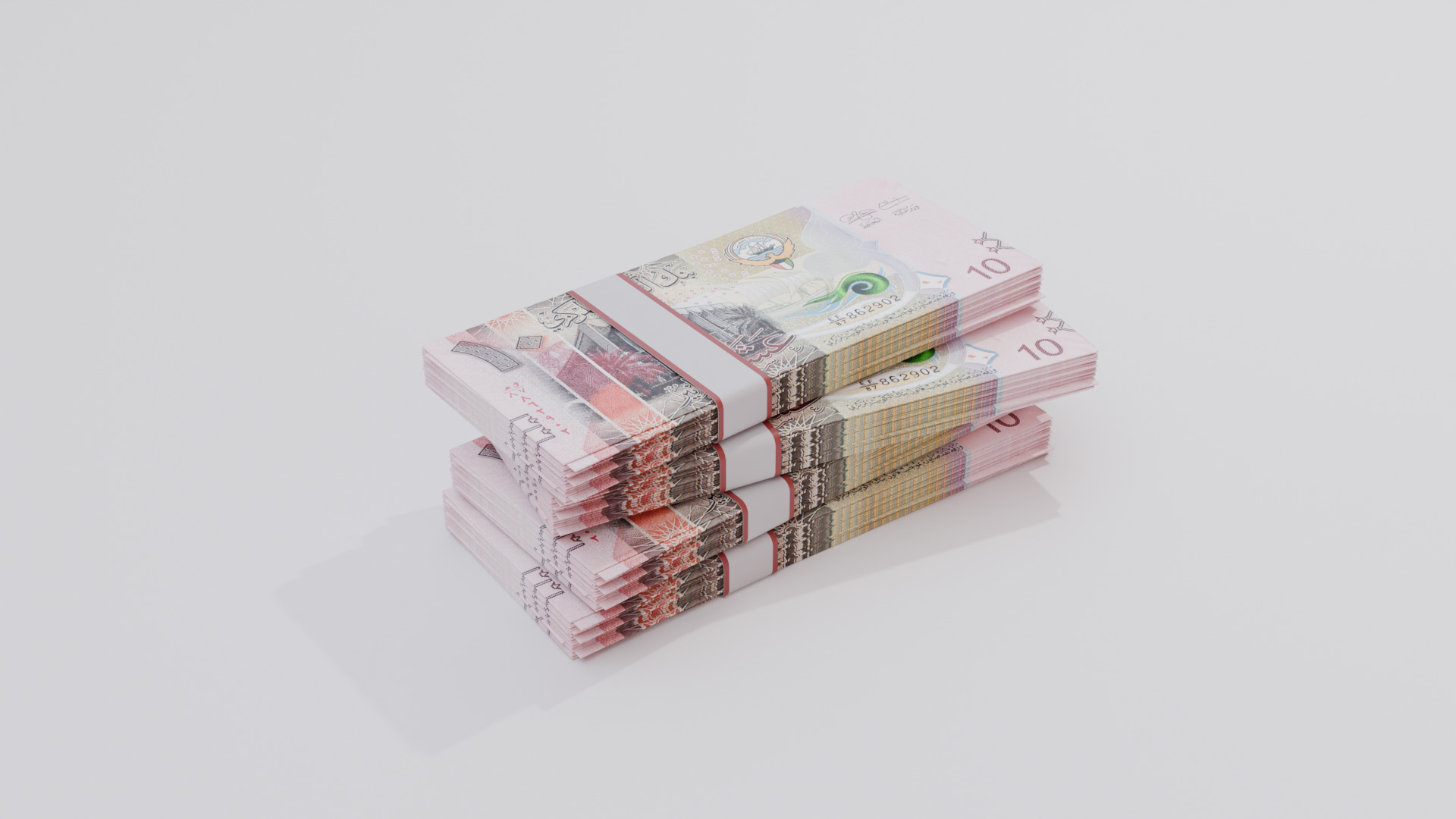 10 Kuwait Kuwaiti Dinar Currency Low-poly 3D model_2