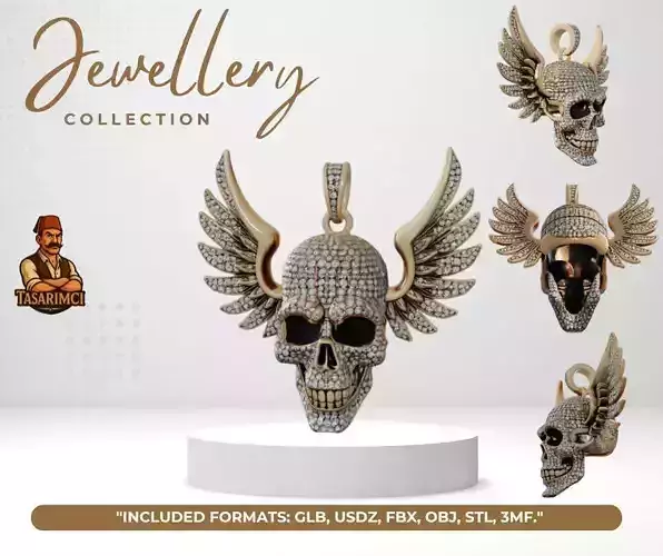 Winged Skull Pendant 3D Print Ready 