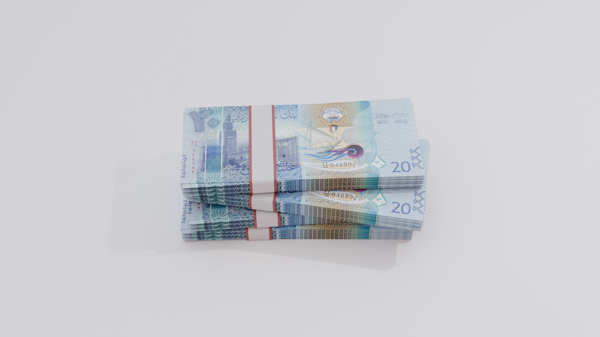 20 Kuwait Kuwaiti Dinar Currency Low-poly 3D model_3