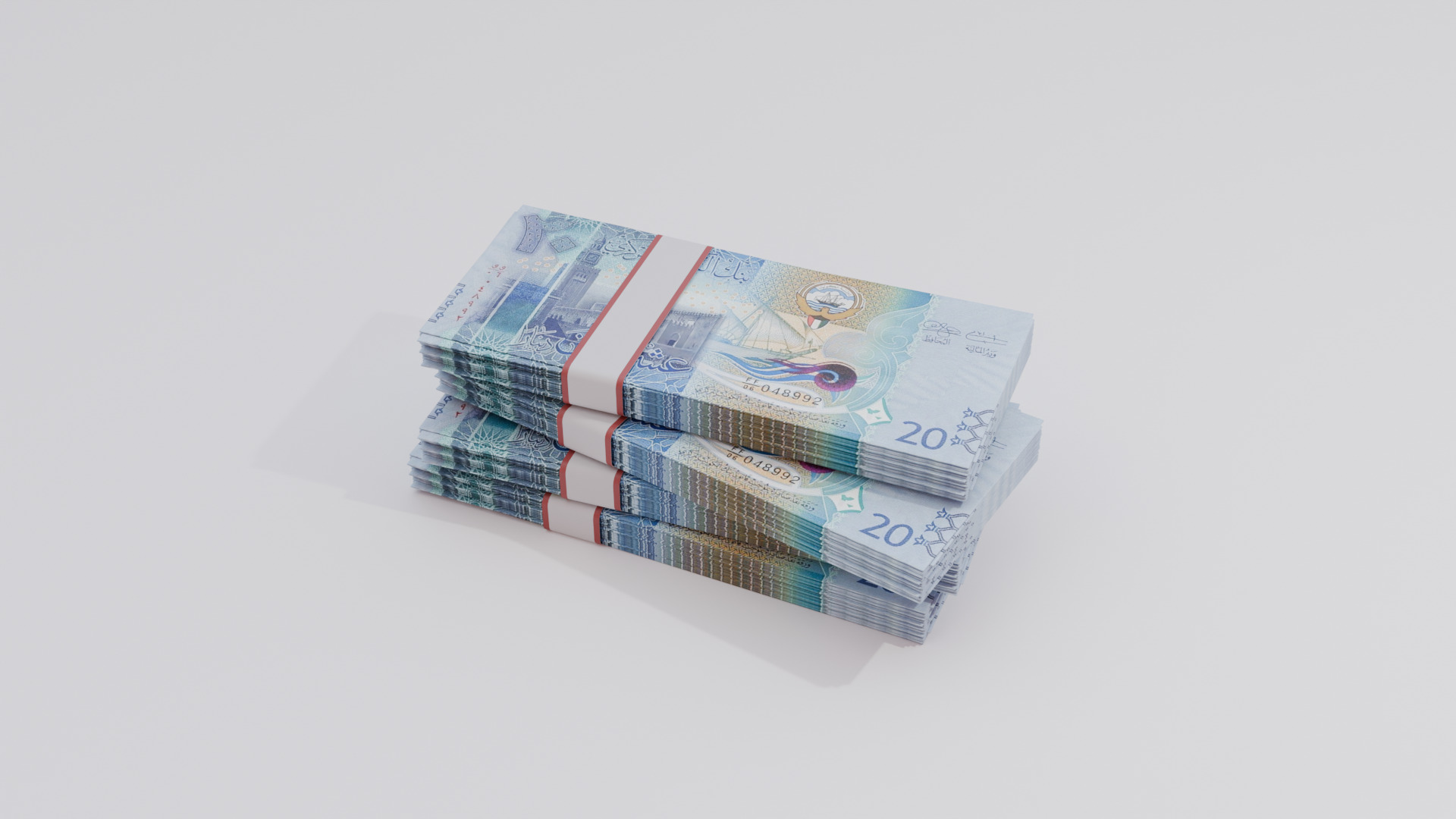 20 Kuwait Kuwaiti Dinar Currency Low-poly 3D model_1