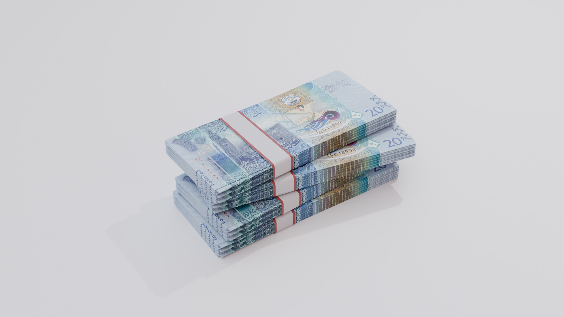 20 Kuwait Kuwaiti Dinar Currency Low-poly 3D model_2