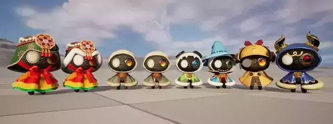 Eight stylized upgradable little monster bosses with bone skins