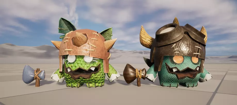 Two stylized goblin bosses with skeletal skins Low-poly 3D model_0