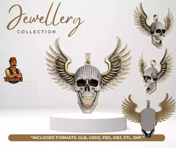 Winged Skull Pendant Design 2