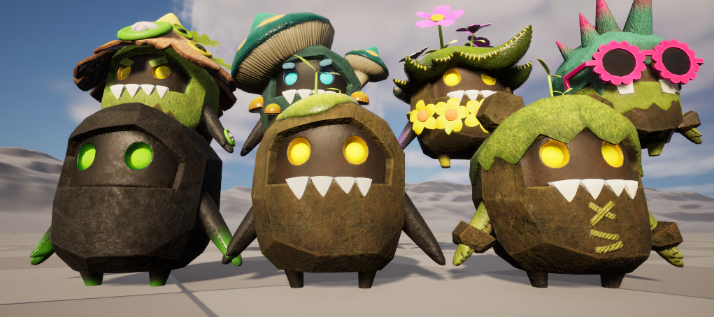 Seven stylishly upgradable monster stone man bosses bone skins Low-poly 3D model_1