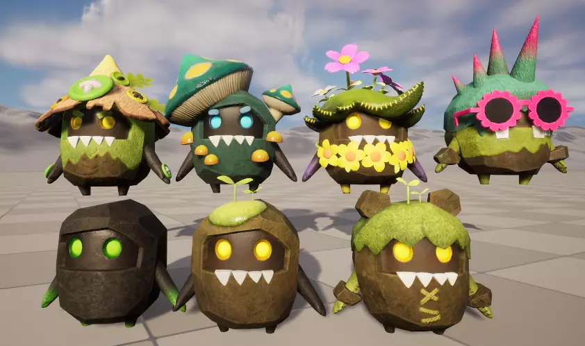 Seven stylishly upgradable monster stone man bosses bone skins Low-poly 3D model_0