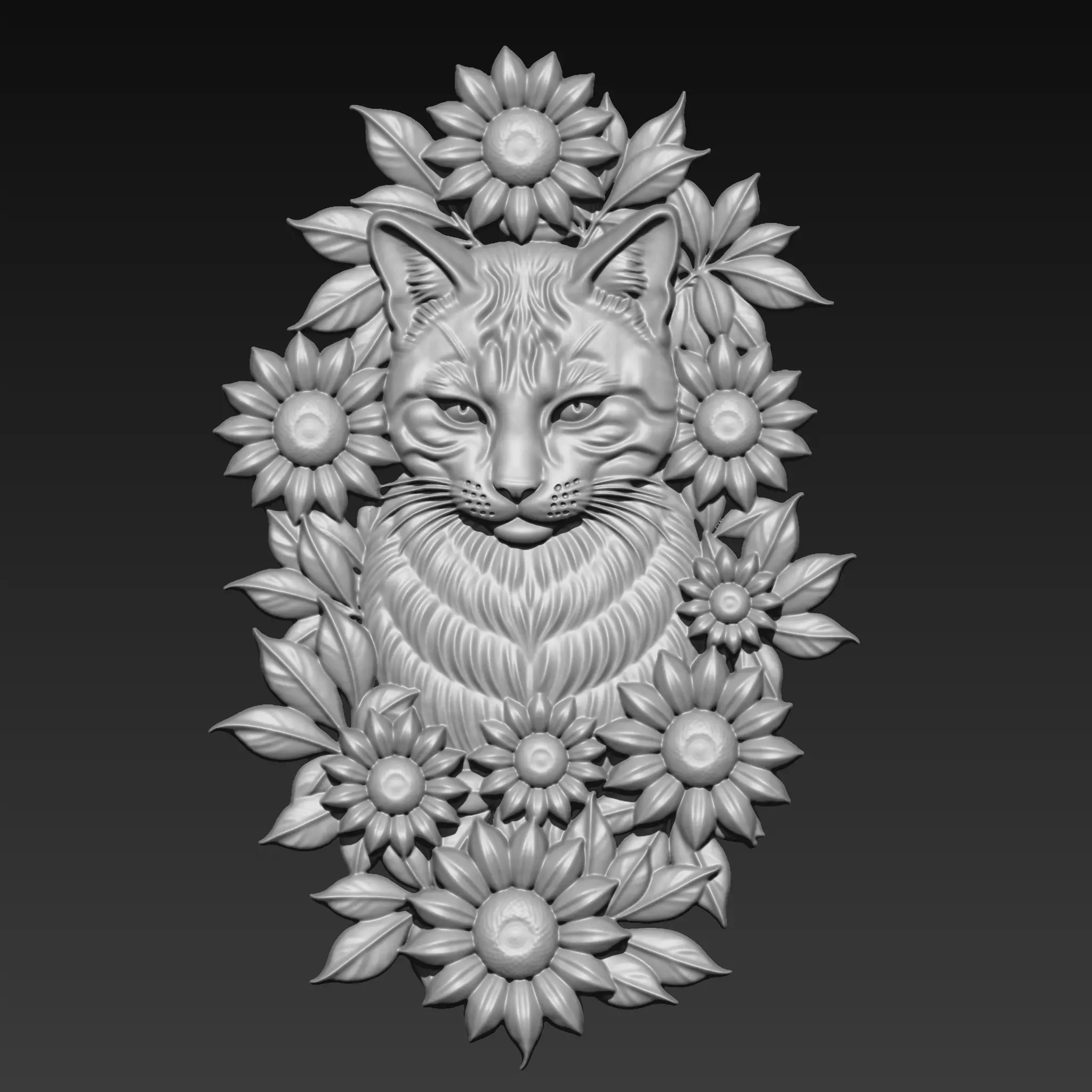 Cat and Sunflowers A79 3D print model