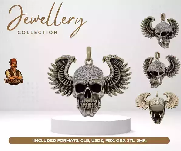 Winged Skull Pendant Design 3