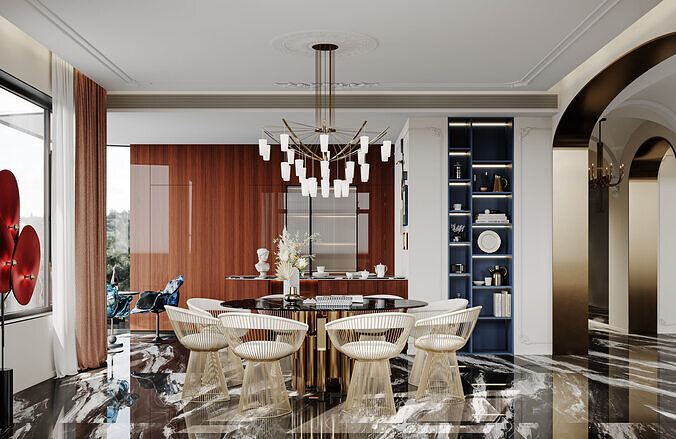 French villa interior scene 3D model 5