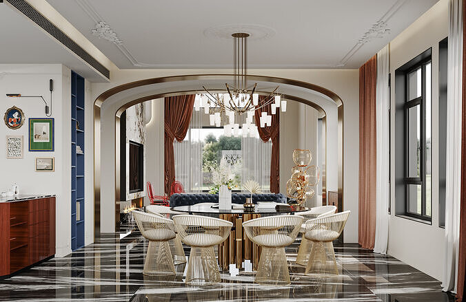 French villa interior scene 3D model 4