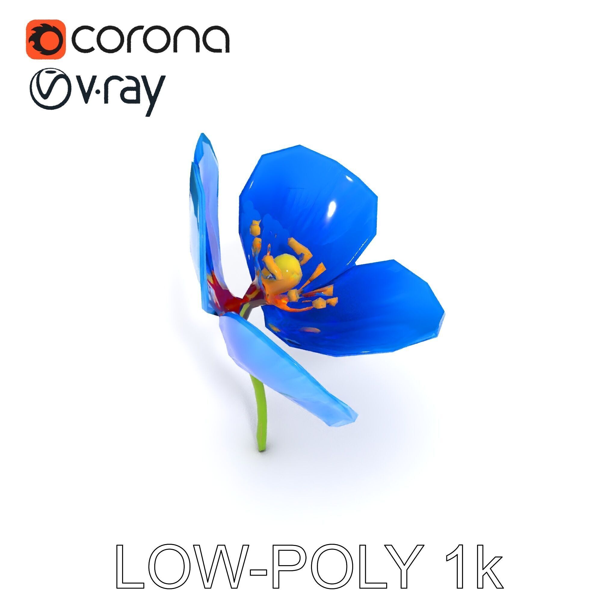 Blue Poppy Flower Model Pack for Realistic Scenes Low-poly 3D model_30