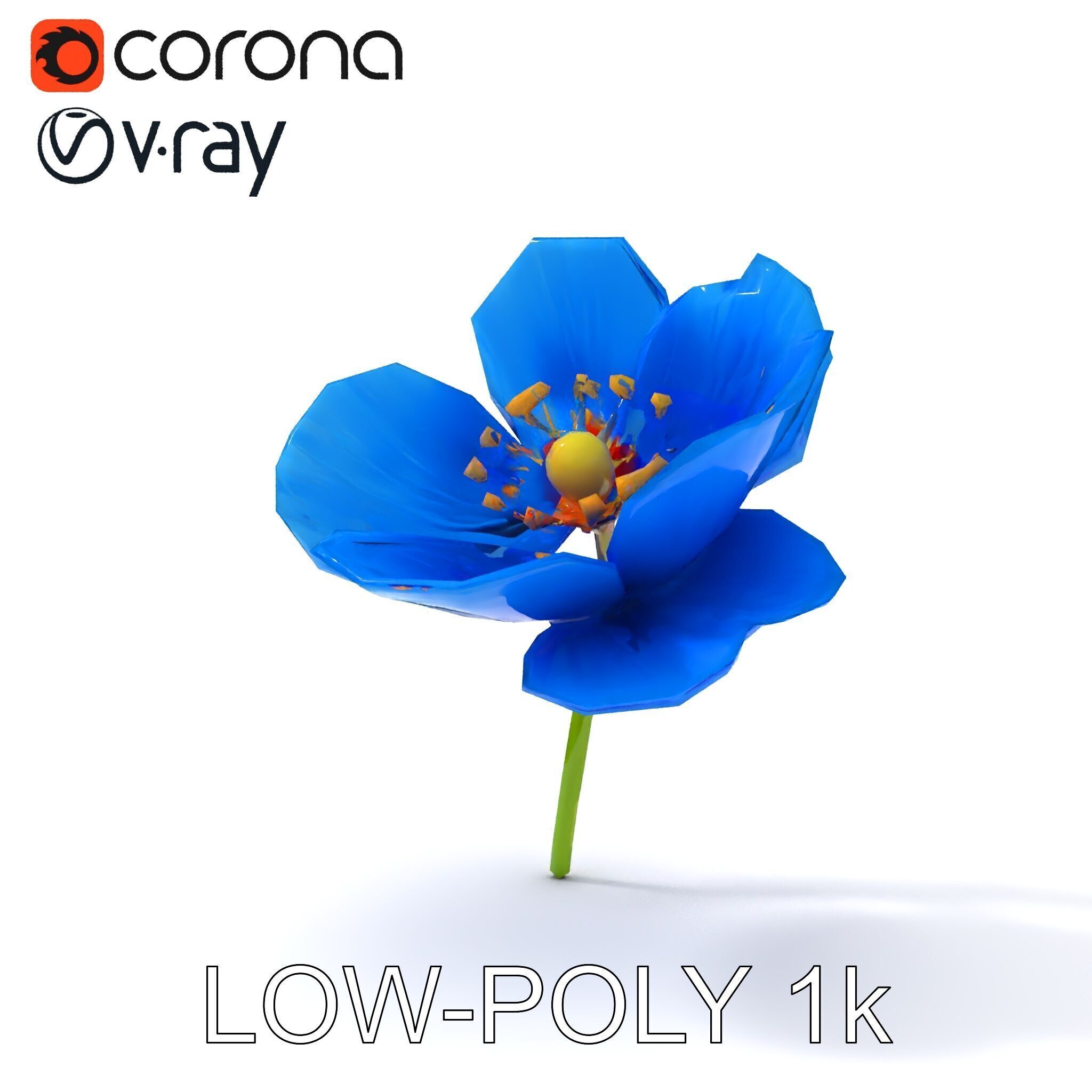Blue Poppy Flower Model Pack for Realistic Scenes Low-poly 3D model_16