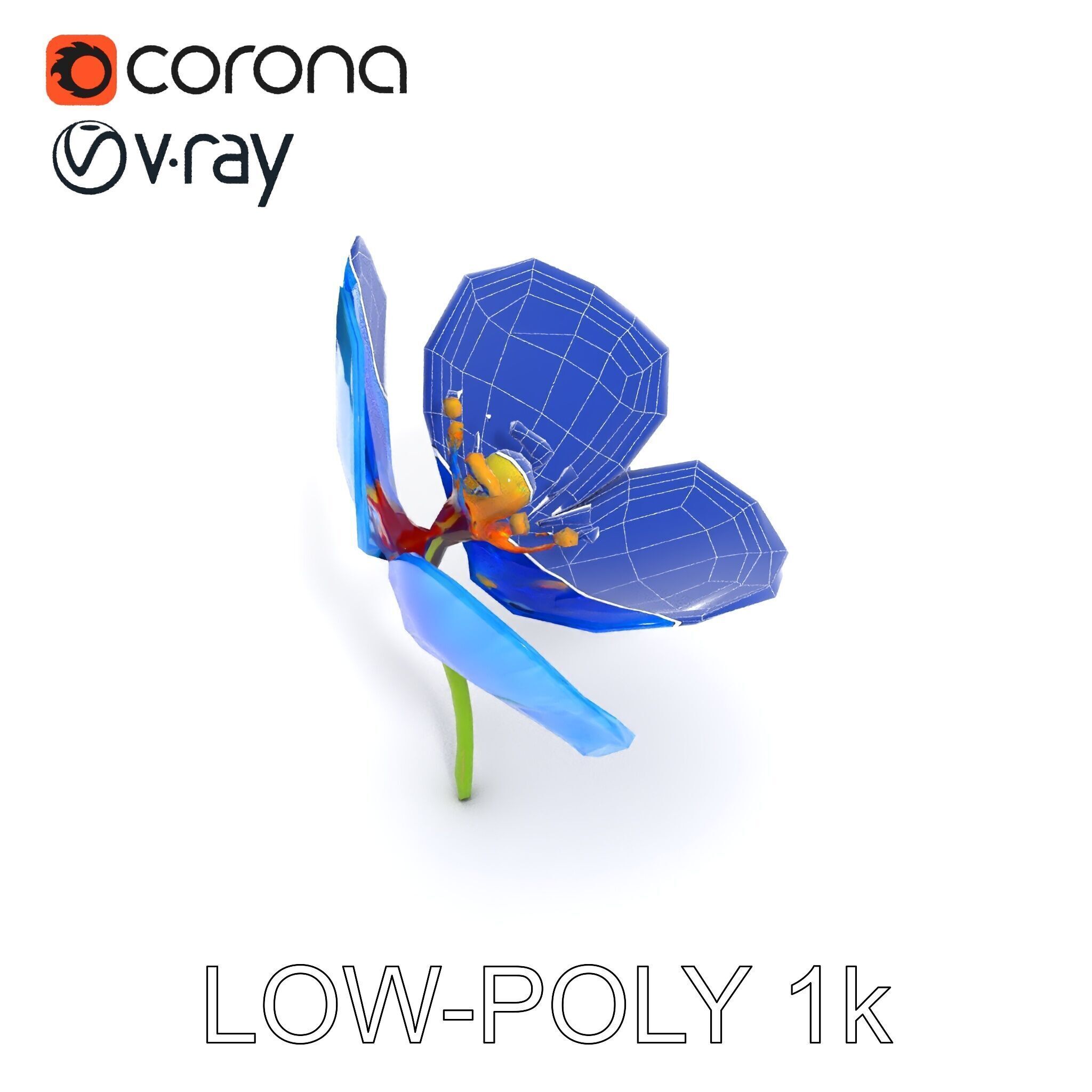 Blue Poppy Flower Model Pack for Realistic Scenes Low-poly 3D model_26