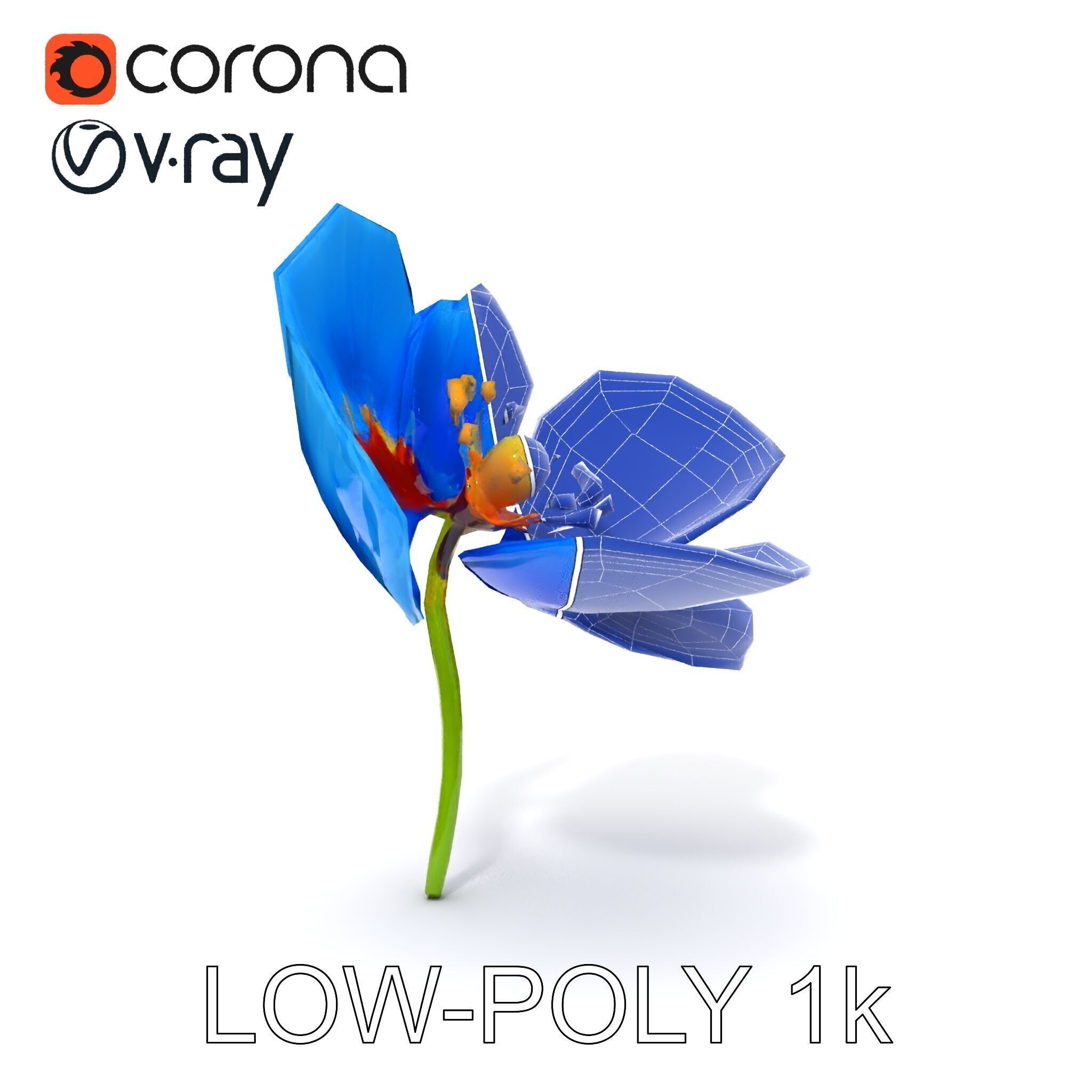 Blue Poppy Flower Model Pack for Realistic Scenes Low-poly 3D model_13