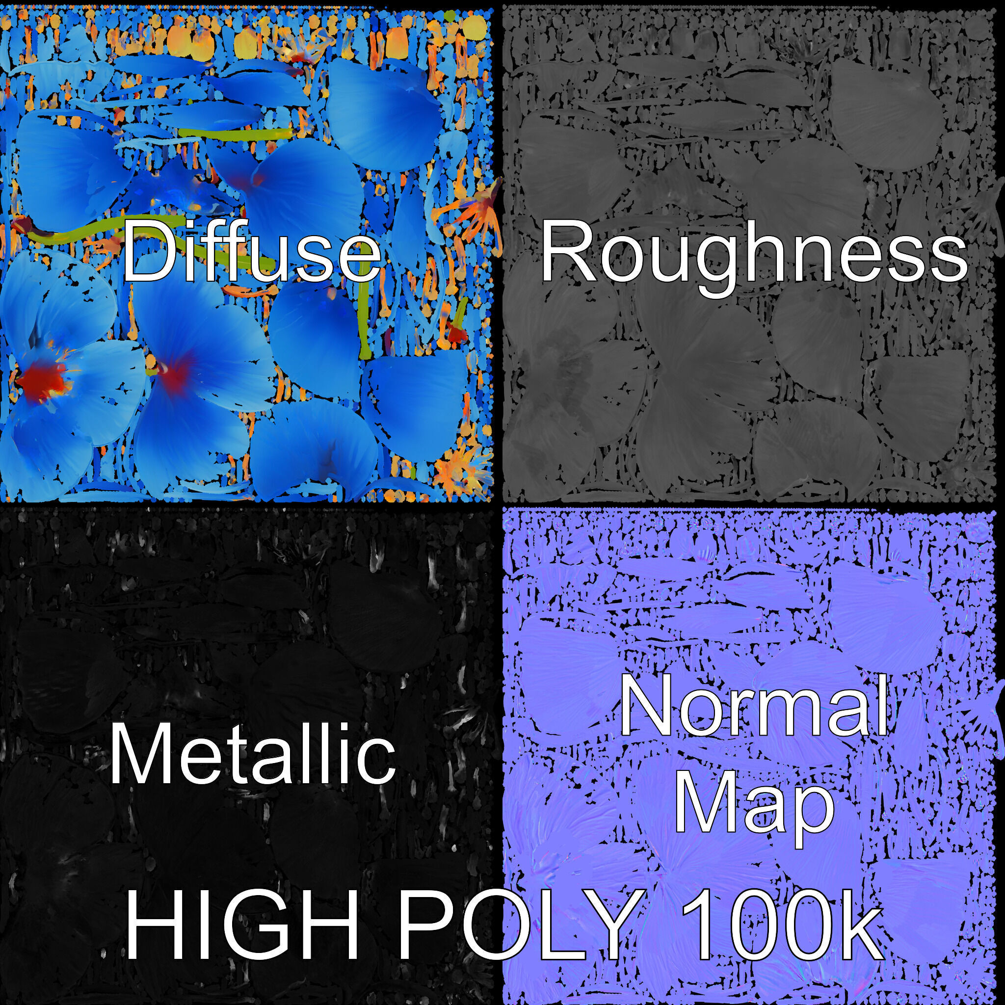 Blue Poppy Flower Model Pack for Realistic Scenes Low-poly 3D model_2