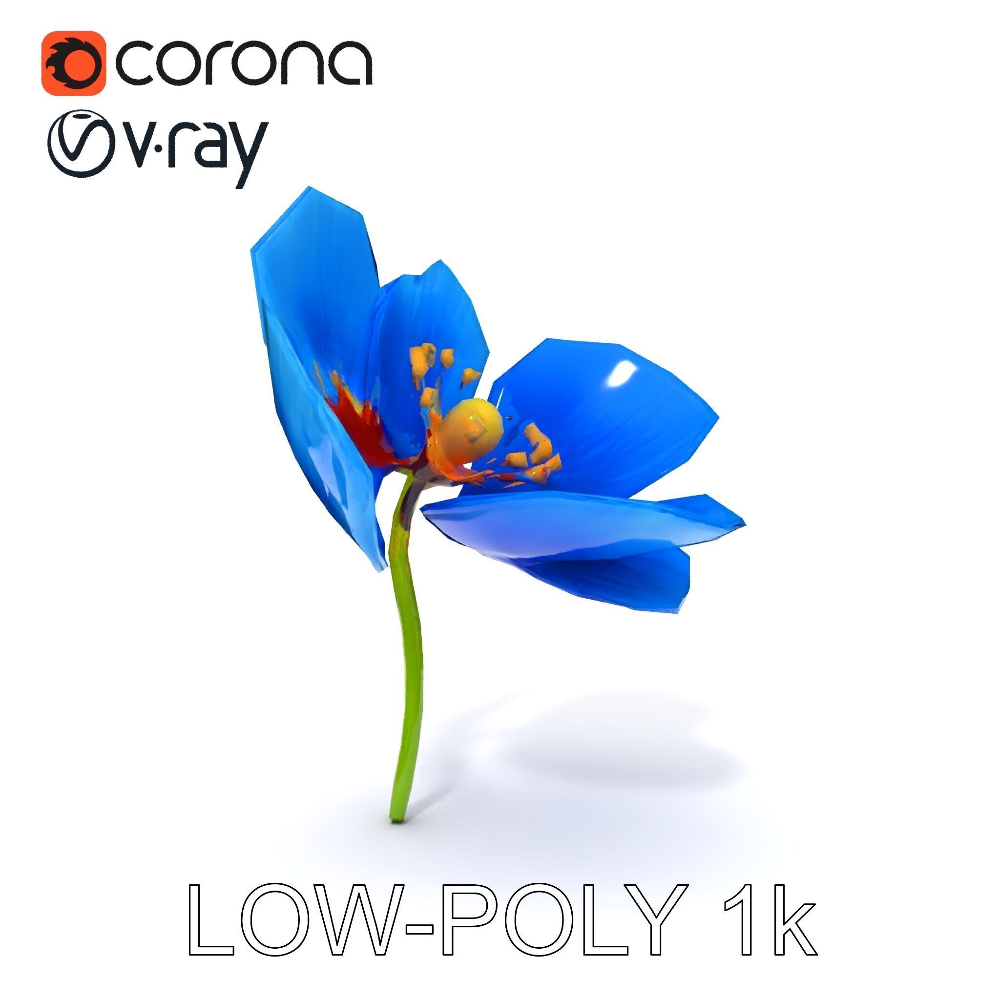 Blue Poppy Flower Model Pack for Realistic Scenes Low-poly 3D model_22