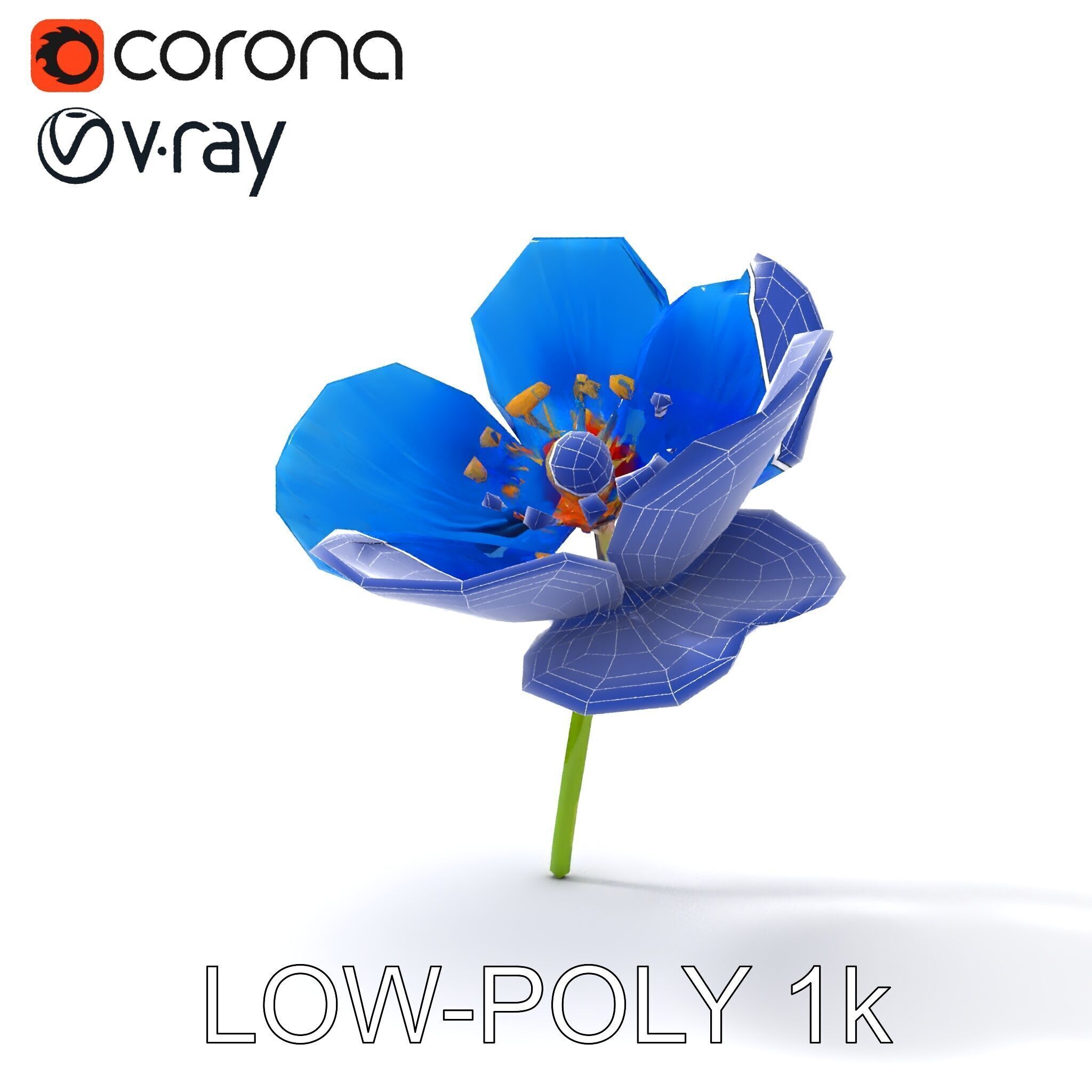 Blue Poppy Flower Model Pack for Realistic Scenes Low-poly 3D model_28