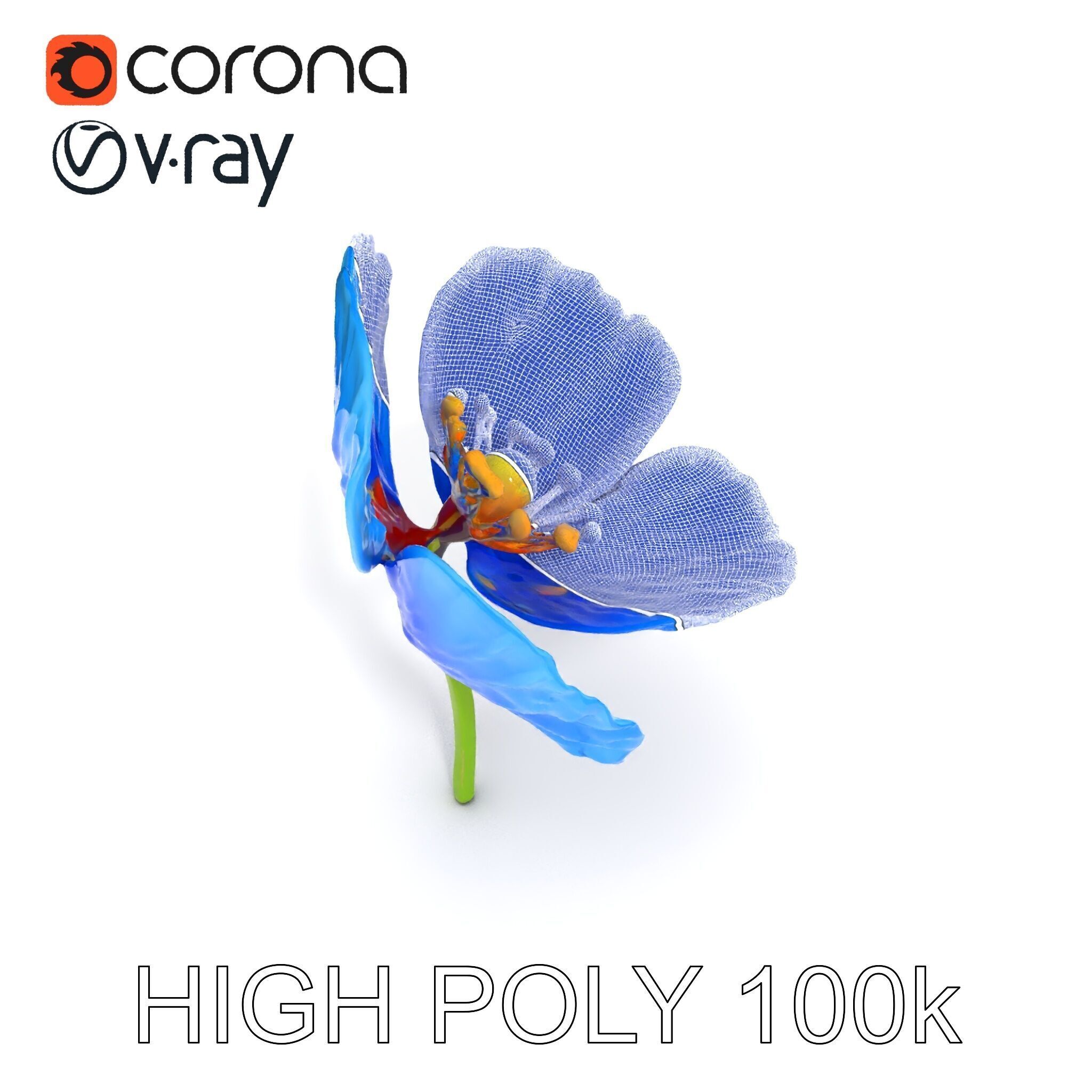 Blue Poppy Flower Model Pack for Realistic Scenes Low-poly 3D model_31