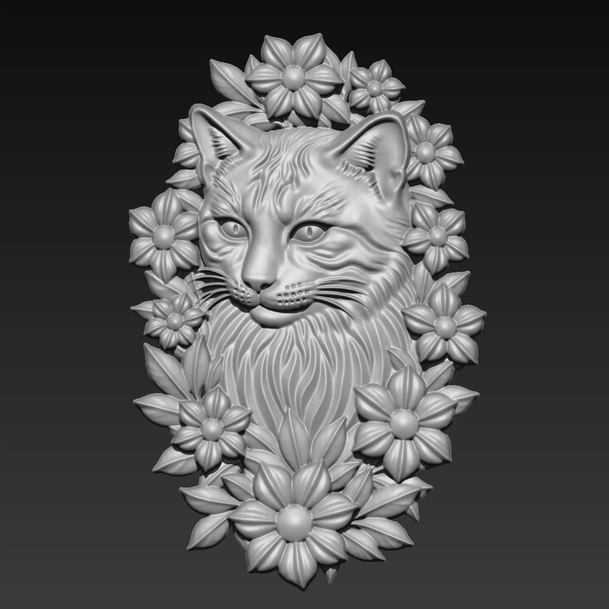 Cat Head and Flowers A84 3D print model