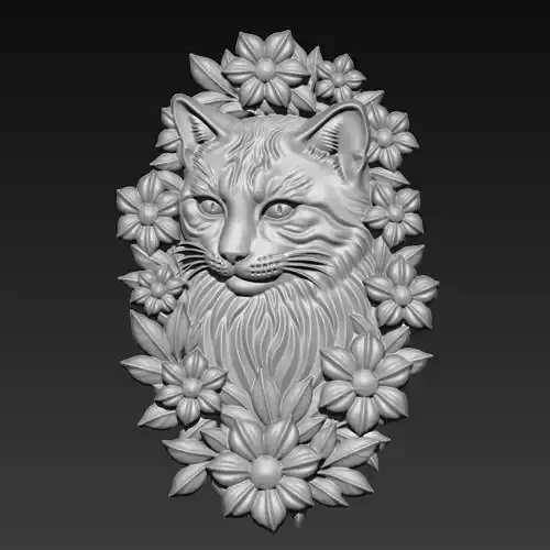Cat Head and Flowers A84 3D print model