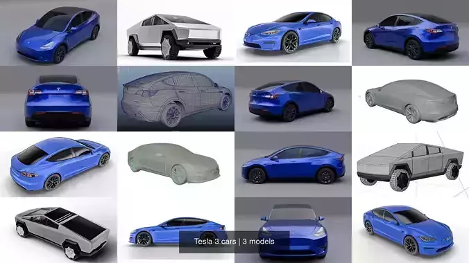 Tesla 3 cars 3D Model Collection