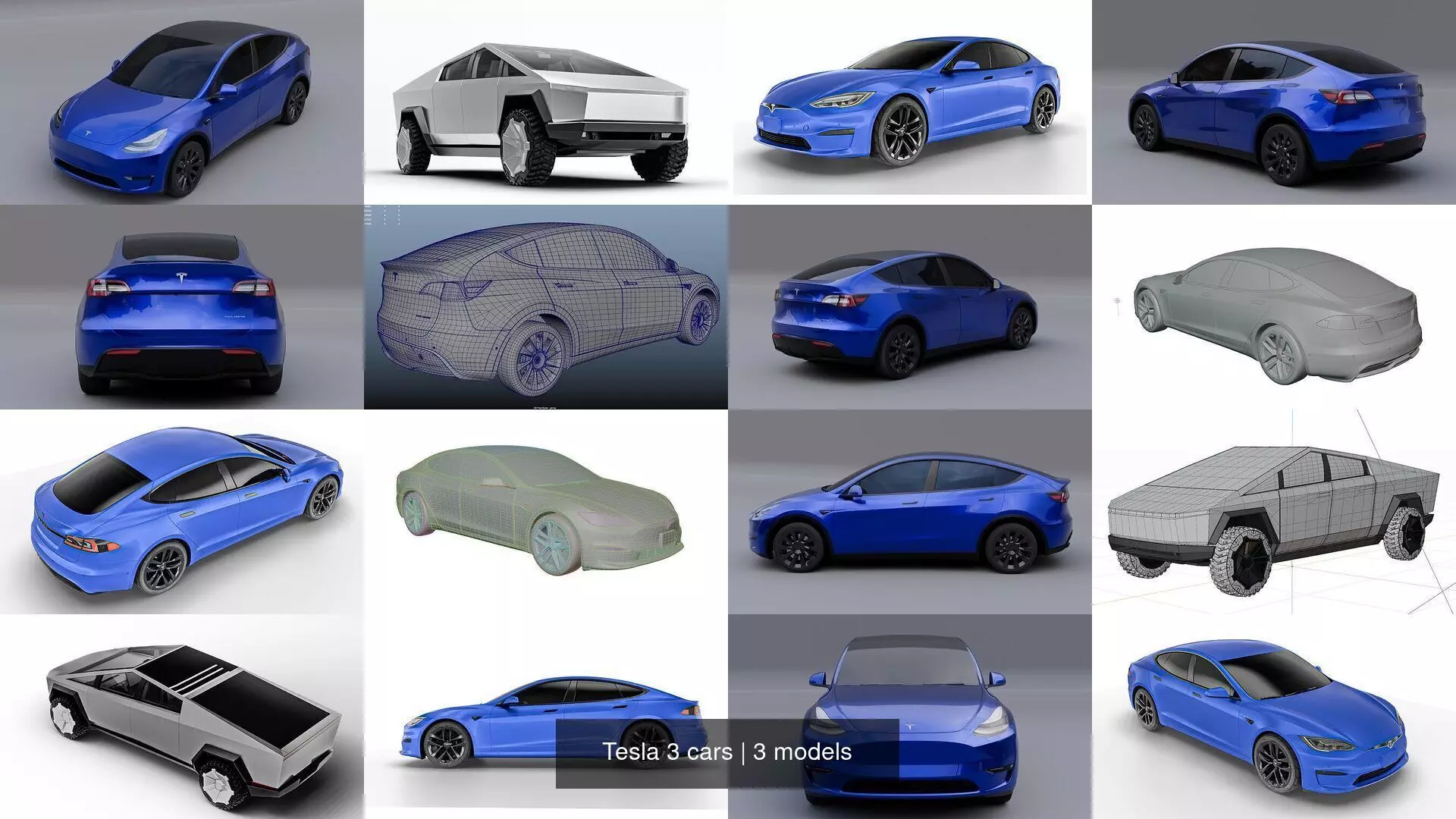 Tesla 3 cars 3D Model Collection_0