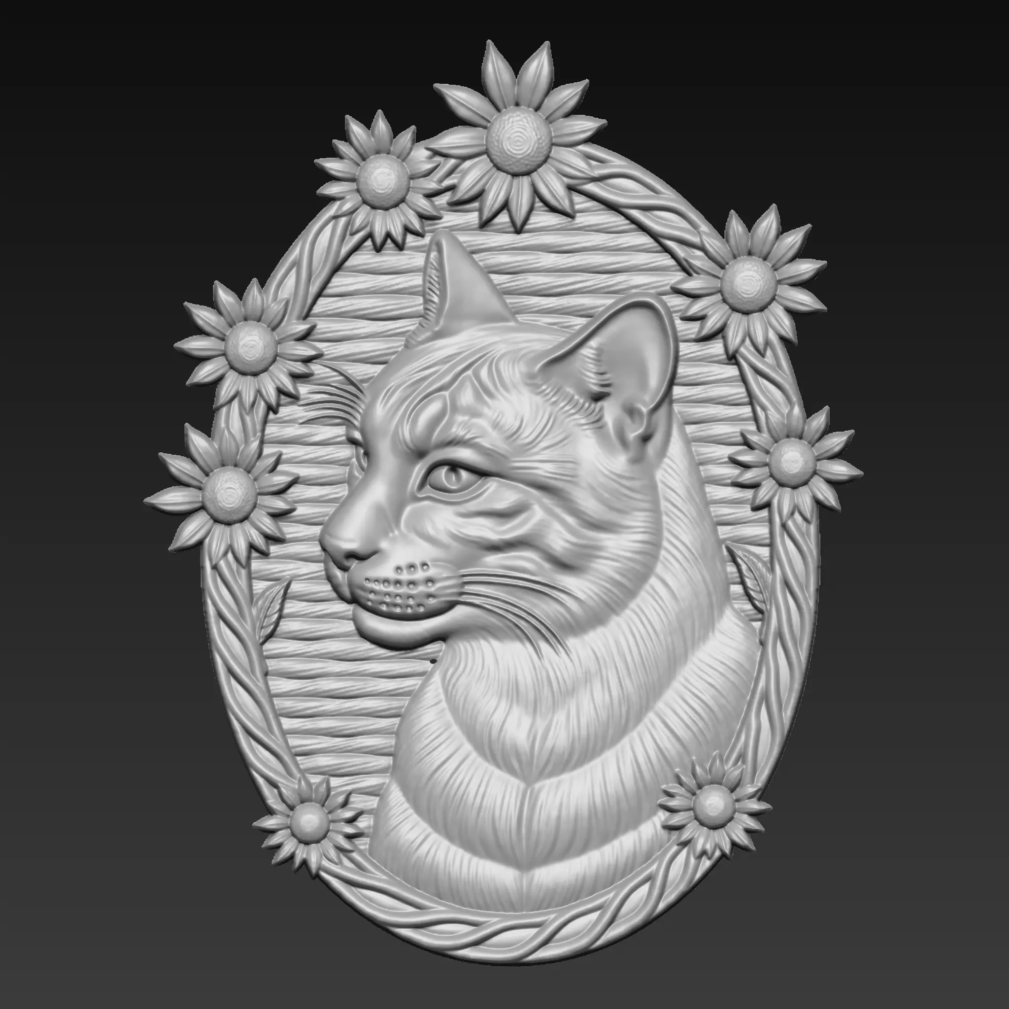 Cat Head with Sunflowers Border A86 3D print model