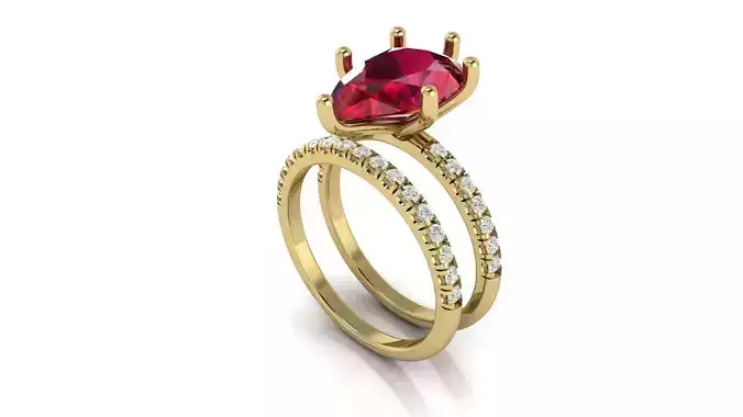 Pear Cut Diamond Engagement Ring with Wedding Band