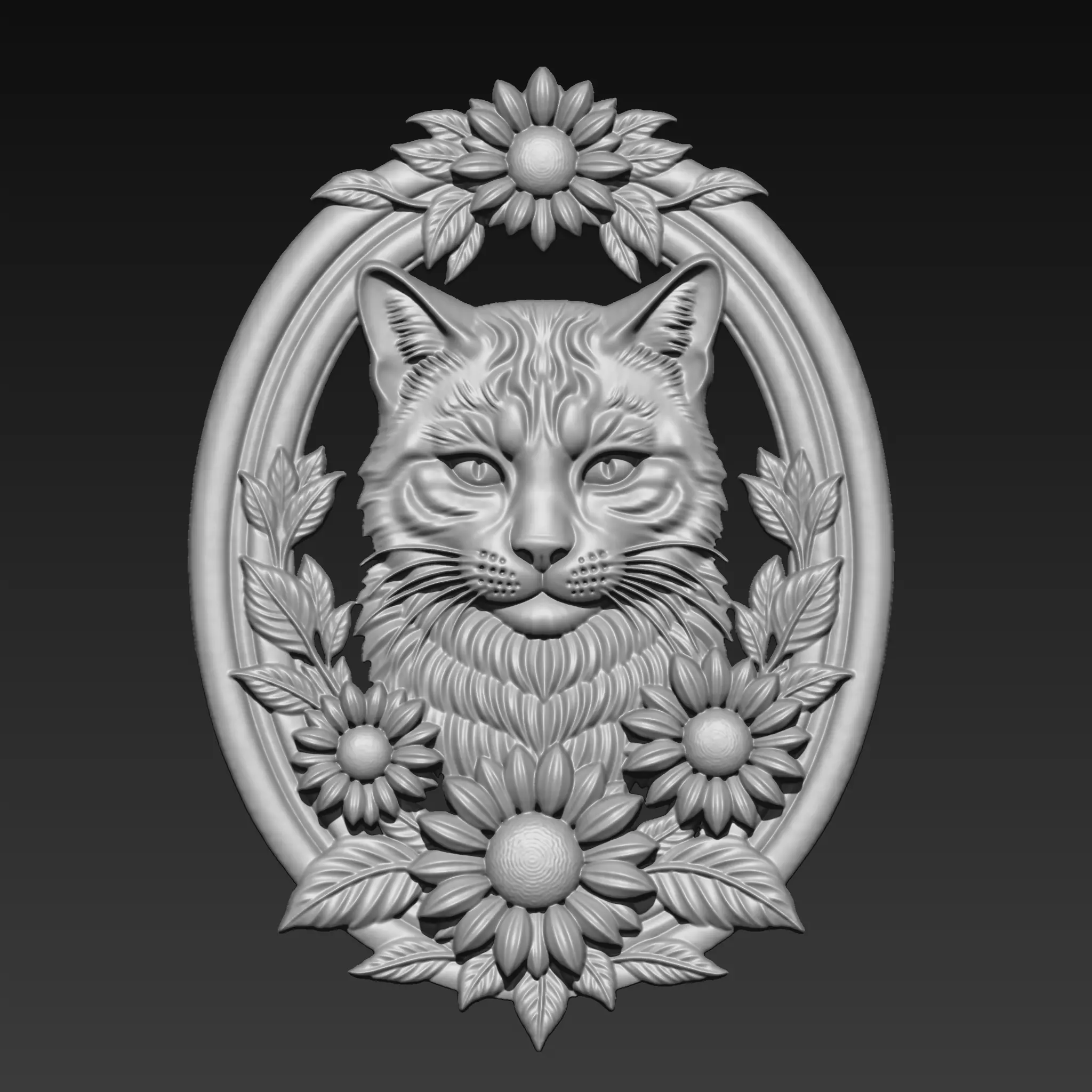 Cat Head with Sunflowers Border A88 3D print model