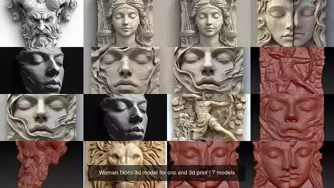 Woman faces 3d model for cnc and 3d print 3D Model Collection