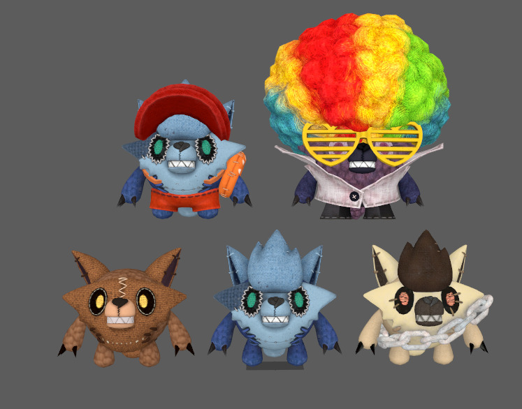 Five stylized plush werewolves   upgraded with skeletal skins Low-poly 3D model_6