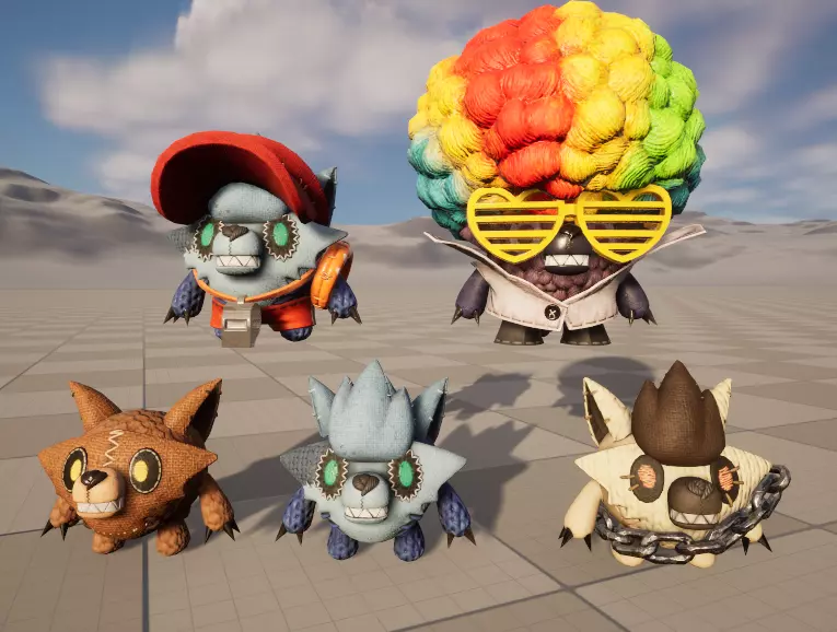 Five stylized plush werewolves   upgraded with skeletal skins Low-poly 3D model_0