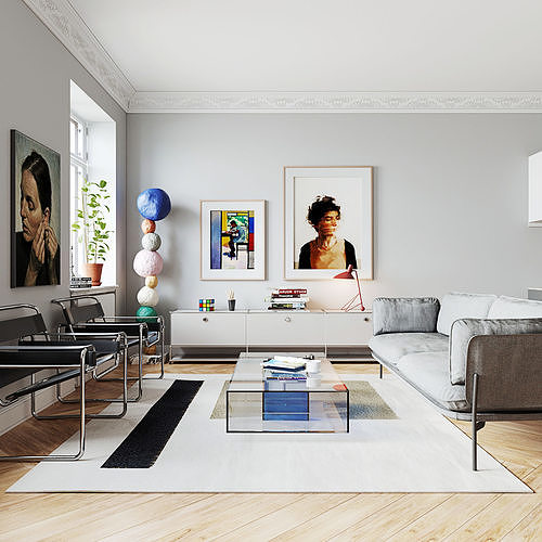 Modern Bauhaus Flat Scene 3D model 2